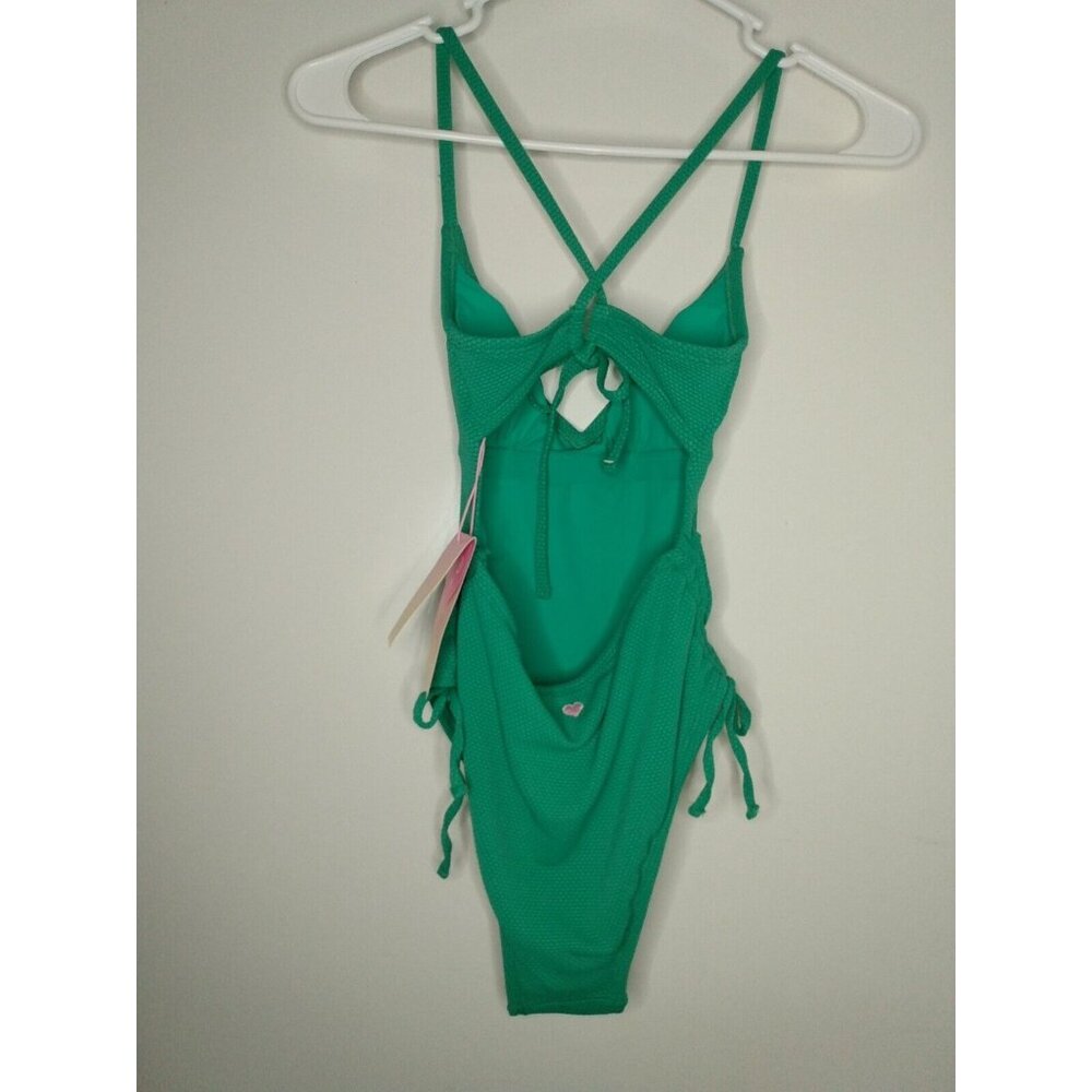 Stoney Clover Ln S 4-6 Deep V-Neck Textured One Piece Green Swim Suit Target NWT - Picture 3 of 9